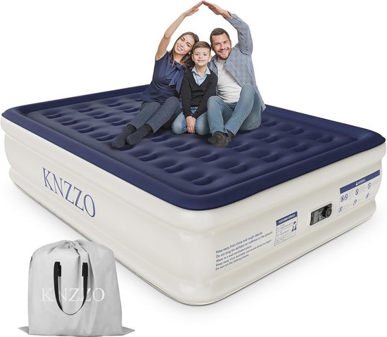 KNZZO Luchtmatras, queensize matras met ingebouwde pomp, opblaasmatras met zachte gevlokte bovenkant, lekvrij opblaasbaar matras, opvouwbaar waterdicht luchtbed voor thuis, gasten, camping, met van Merkloos