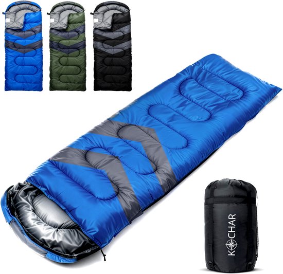 Kochar Slaapzak 2kg - 4 seizoenen - Slaapzakken voor Volwassenen en Kinderen - Met compressie draagtas - Ideaal voor Kamperen & Outdoor survival - Blauw van Merkloos