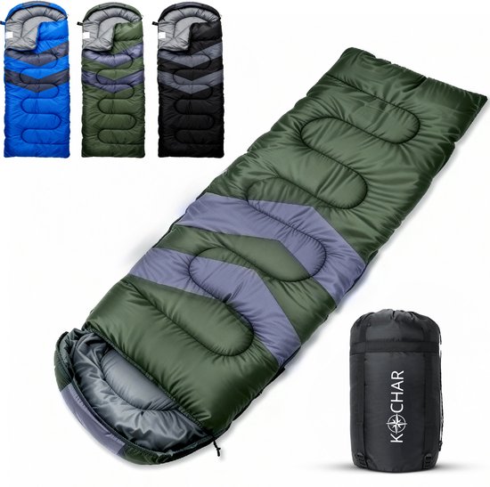 Kochar Slaapzak 2kg - 4 seizoenen - Slaapzakken voor Volwassenen en Kinderen - Met compressie draagtas - Ideaal voor Kamperen & Outdoor survival - Groen van Merkloos