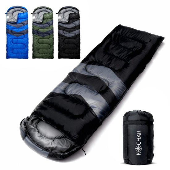 Kochar Slaapzak 2kg - 4 seizoenen - Slaapzakken voor Volwassenen en Kinderen - Met compressie draagtas - Ideaal voor Kamperen & Outdoor survival - Zwart van Merkloos