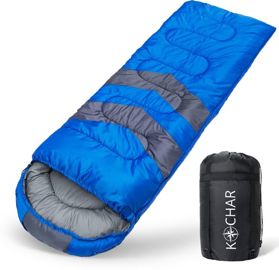 Kochar Slaapzak - 3 seizoenen - Slaapzakken voor Volwassenen en Kinderen - Met compressie draagtas - Ideaal voor Kamperen & Outdoor survival - Blauw van Merkloos