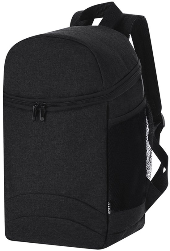 Koel rugtas Playa - zwart - voor lunchpakket of drankjes - 11 liter - 22 x 37 x 14 cm - koeltas - gerecycled materiaal van Merkloos