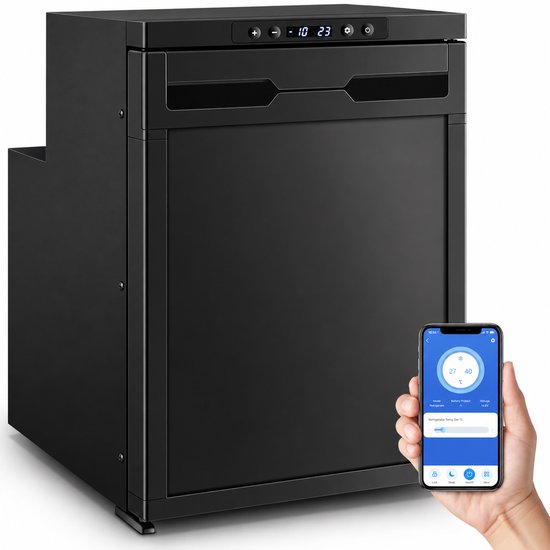 Koel-Vriescombinatie 45 Liter – Compressorkoeling – App-Bediening – Voor Camper, Auto en Boot – Zwart