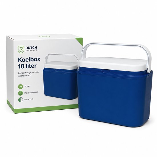 Koelbox 10 Liter – Blauw/Wit – Met Draaghendel – 32,5 x 19,5 x 25,7 cm – Voor Camping, Strand, Picknick en Onderweg