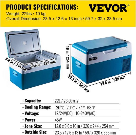 Koelbox - 20L - Blauw - Mini - Auto - Icebox - Koeler - Koelkast - Draagbare - Luxe - Koelkast - Vriezer - AC - Koeler - Buiten - Caravan - Camping - Vakantie - Roadtrip van KOEL