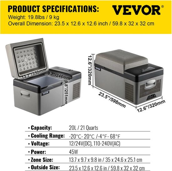 Koelbox 20L - Mini - Auto - Icebox - Koeler - Koelkast - Draagbare - Luxe - Koelkast - Vriezer - AC - Koeler - Buiten - Caravan - Camping - Vakantie - Road van KOEL