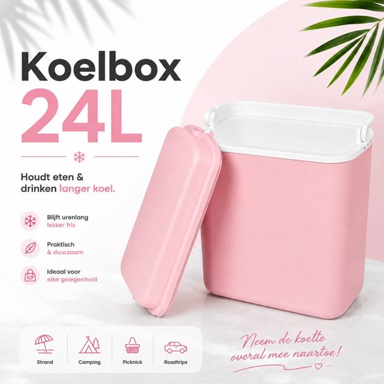 Koelbox 24 liter met handvat - Kunststof koelbox - Geschikt voor koelelementen