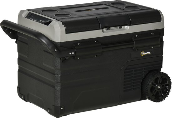 Koelbox auto 40L met LED verlichting compressor koelkast met Handgrepen Transportwielen 12/24V DC en 110-240V AC grijs van MaxxHome