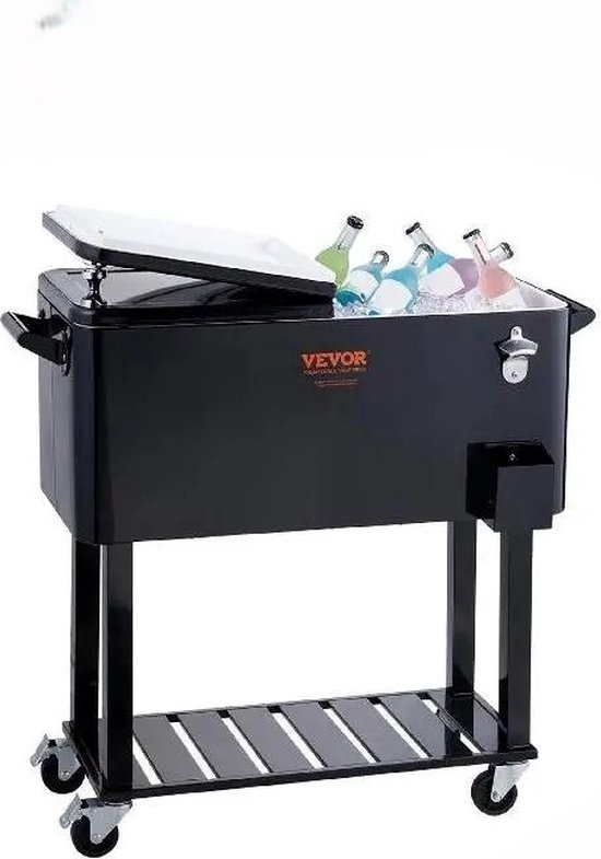 Koelbox - IJskist - Rollende IJskist - Koeler - Draagbaar met Handvat - Bieropener & Opvangbak Gemonteerd op IJskist - Met Wielen - 80Liter - 18Kg - 93cm x 46cm x - 89cm - Zwart van KOEL