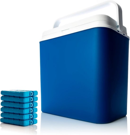 Koelbox - Koeltas thermobox - Outdoor picknick camping - Tot 9 uur koeling - 24 liter - Blauw wit