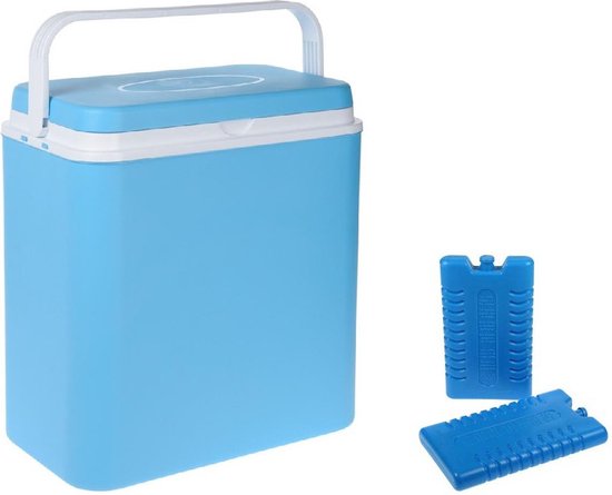 Koelbox lichtblauw 24 liter 39 x 25 x 38 cm incl. 2 koelelementen van Merkloos