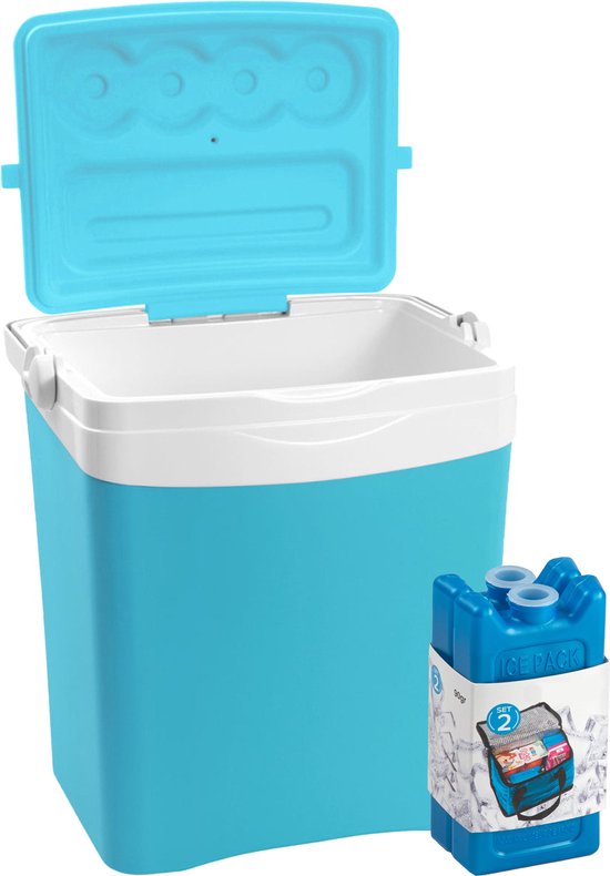 Koelbox met koelelementen - 25 liter - kunststof - blauw - 39 x 29 x 42 cm van KOEL