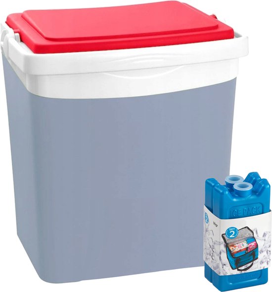 Koelbox met koelelementen - 25 liter - kunststof - grijs - 39 x 29 x 42 cm van KOEL