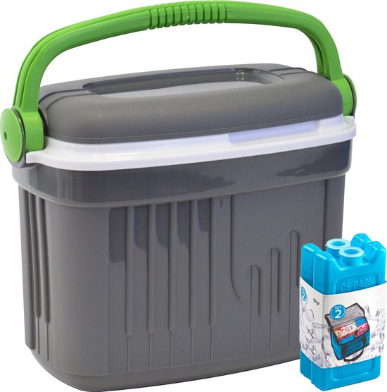 Koelbox met koelelementen - 32 liter - kunststof - grijs - 47 x 33 x 42 cm van Merkloos