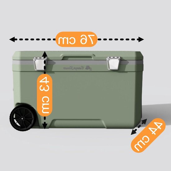 Koelbox met wielen - Isolerende box Thermobox - Dranken koel houden - Luchtdichte sluiting - 70 liter - Lichtgroen