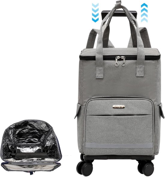 Koelbox met Wielen - Koeltas Trolley - Boodschappen Vervoeren - Waterdicht Oxford Materiaal - 35x21x45 cm - Grijs