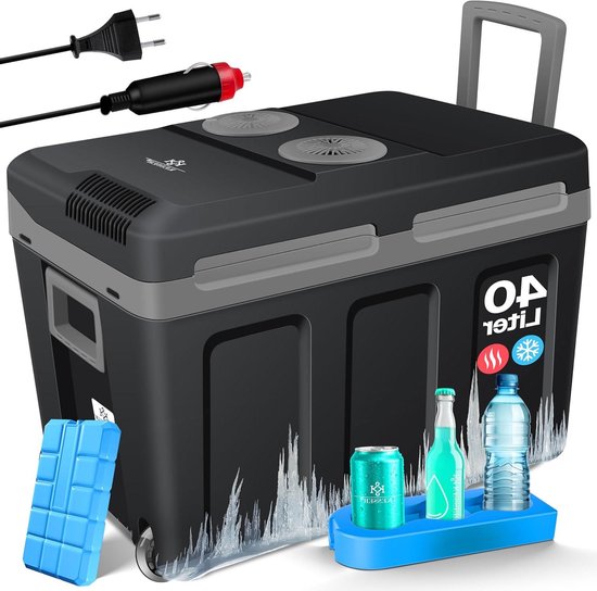 Koelbox met wielen - Thermobox auto - Dranken koelen - Dubbele functie - 40 liter - Zwart grijs