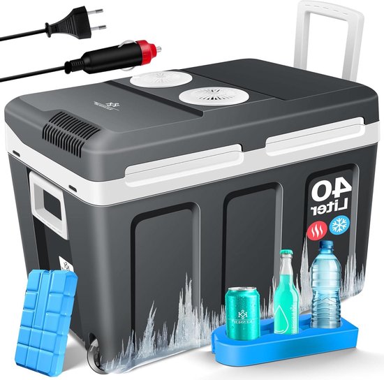Koelbox met Wielen - Thermobox Mini Koelkast - Eten Warm Houden - Dubbele Functie - 40 Liter - Antraciet