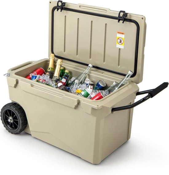 Koelbox op wielen - Thermobox draagbaar - Outdoor evenementen - 7 dagen koel - 71 liter inhoud - Kaki van Koelbox.