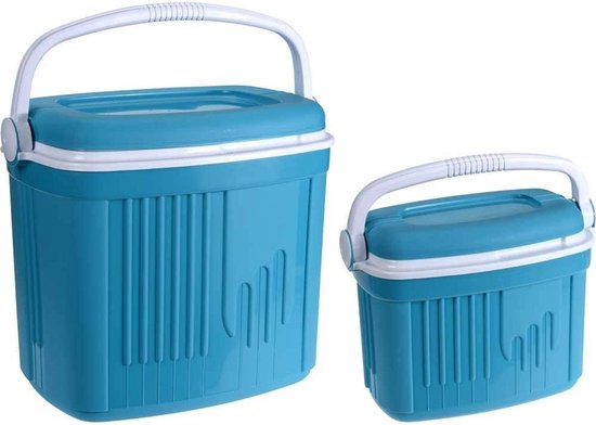 Koelbox Set - Picknick Koeler - Buiten Activiteiten - Automatisch Sluitend Deksel - 32L + 8L - Blauw Wit