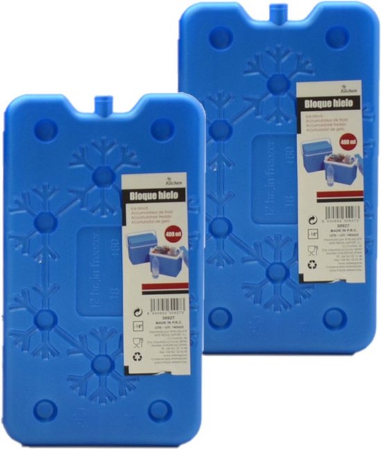 Koelelementen plat - 2x - 14 x 2 x 25 cm - blauw - 400 gram - Koelblokken/koelelementen voor koeltas/koelbox van KOEL