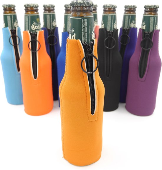 Koelhouder / koelhoud / isolatie hoesje voor 30 cl (bier)flesje kleur oranje van Merkloos