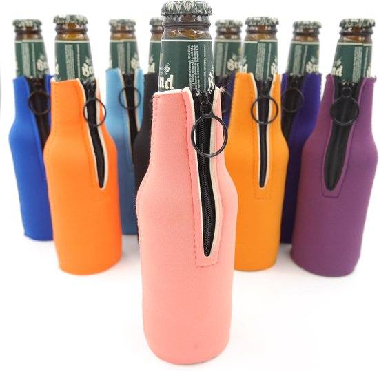 Koelhouder / koelhoud / isolatie hoesje voor 30 cl (bier)flesjes kleur roze van Merkloos