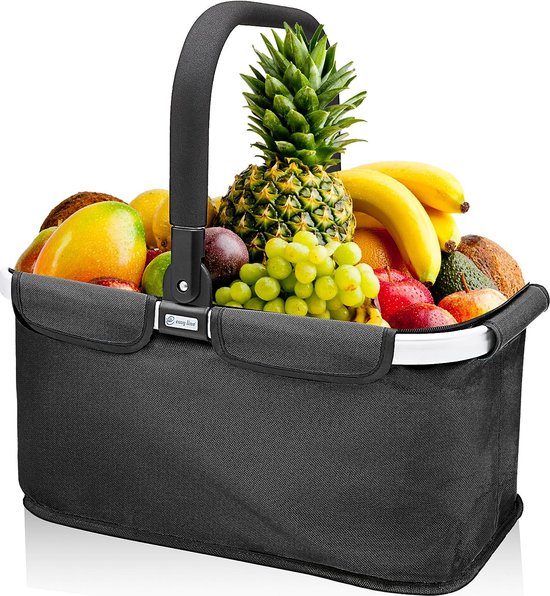 Koelmand, stevige thermische boodschappenmand met koelfunctie en veel opbergruimte, elegante opvouwbare mand voor weekboodschappen of als picknickmand, geïsoleerd, licht en inklapbaar (marineblauw) van KOEL