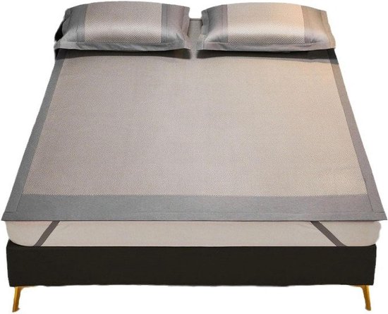 Koelmat Bed - Bamboe Rotan - Koel Slapen - Dubbelzijdig Ontwerp - 200x200cm - Grijs