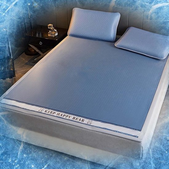 Koelmat met kussensloop - Zomerse mat - Comfortabel slapen - Zijde materiaal - 200 x 220 cm - Blauw van Merkloos