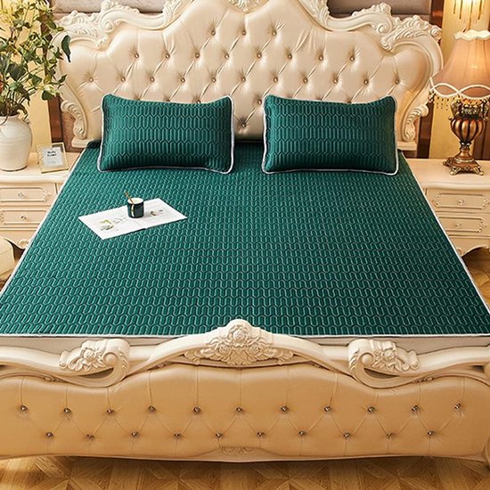 Koelmat met Kussenslopen - Latex Mat Zomer - Koel Slapen - Natuurlijk Latex Vulling - 1.8 x 2m - Donkergroen