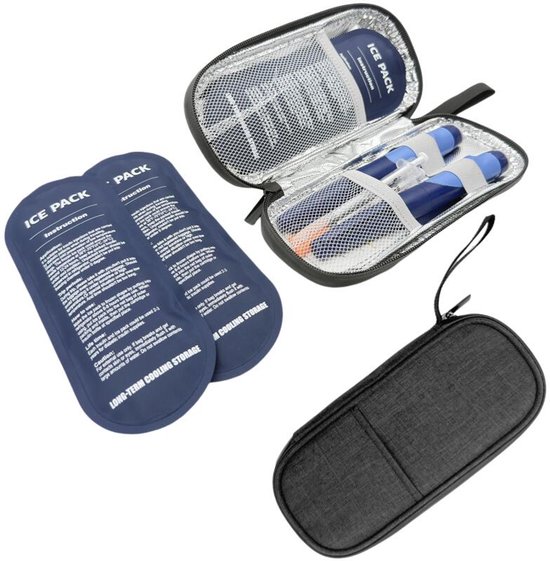 Koelpakket voor insuline - Waterdichte koeltas - Bevat 2 ijsjes van 90 g - mensen met een hoge bloedsuikerspiegel - Speciaal ontworpen voor diabetesmedicijnen - Geschikt voor het opbergen van insulinepennen en andere diabetesbenodigdheden