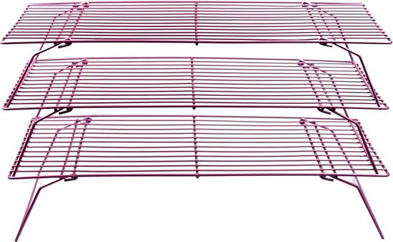 Koelrek roestvrijstalen antiaanbaklaag 3-laags koelrek stapelbaar taartrek rechthoekig opvouwbaar koelrek met antiaanbaklaag voor ovengebak cake cake 40 * 25 cm paars van KOEL