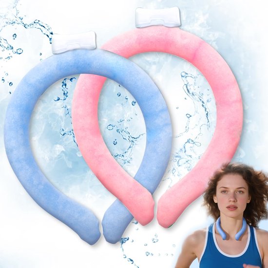 Koelring voor de nek - Herbruikbare nekkoelbuis - IJsring voor de nek - Koelring voor verkoeling en verkoeling tijdens de zomerhitte - product voor lichaamskoeling, koud kompres om opvliegers - voor huisdieren die buiten leven - Blauw, Roze