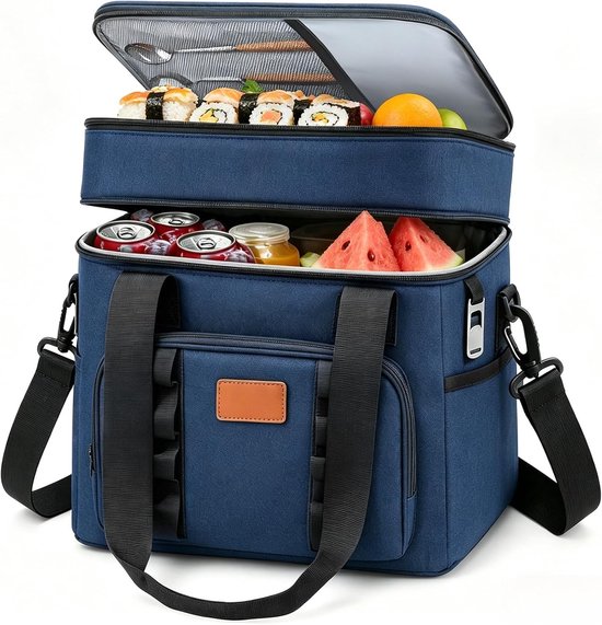 Koelrugtas - Blauw - Opvouwbare thermische isolatietas - Draagbare picknicktas voor koude en warme dranken