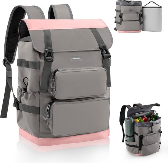 Koelrugtas - Roze - 26L + 9L - Waterdichte en Isolerende Rugzak met Voedseltas - Voor Strand en Picknick