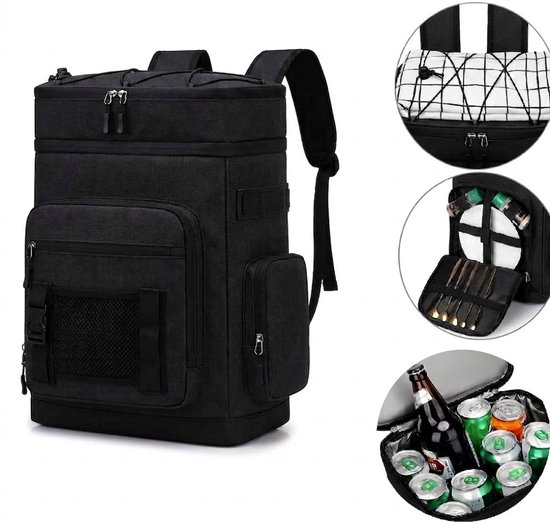Koelrugzak 30L met Isolatievak en Flesopener – Thermische Rugzak voor Picknick, Camping, Strand en Reizen – Waterdichte Koeltas Rugzak met Meerdere Opbergvakken