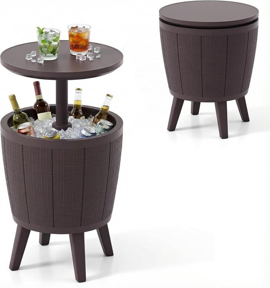 Koeltafel Buiten 38L Cool Bar - Drankjes 12 Uur Koud - Verstelbare Hoogte 59-84 cm - Bijzettafel en Cocktailtafel - Tuin Tafel Koelbox Terras Zwembad Camping