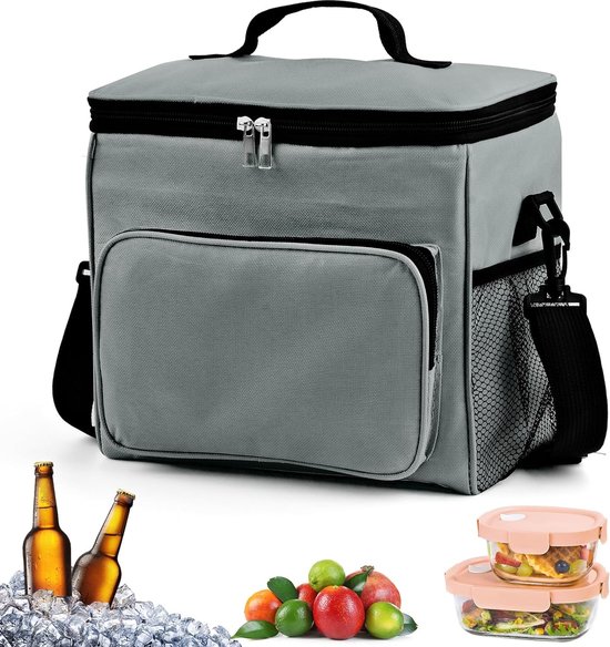 Koeltas, 10 liter, klein, waterdichte opvouwbare lunchtas, picknicktas, kleine koeltas voor onderweg, thermotas voor werk, school, picknick, reizen, camping, grijs van KOEL