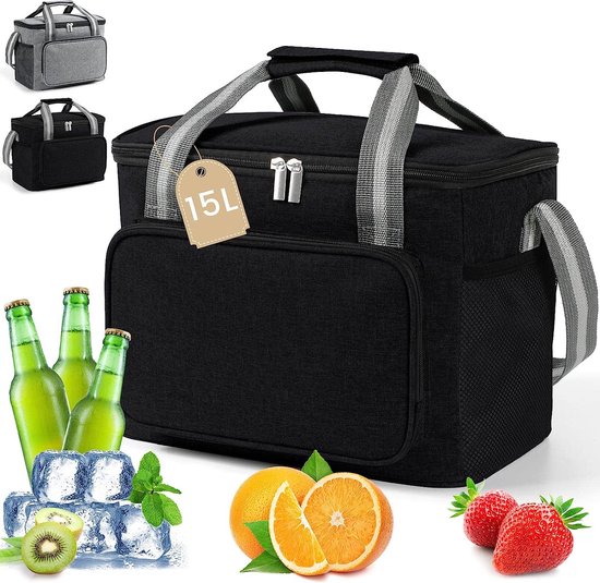 Koeltas, 15 liter, kleine koeltas, picknicktas, isolatietas, lunchtas, koeltas voor onderweg, thermische tas voor heren en dames, waterdicht, opvouwbaar, voor school, werk en outdoor van KOEL
