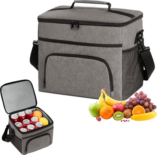 Koeltas 15/27L opvouwbare picknicktas, lunchtas, thermische tas, geïsoleerde tas voor voedseltransport, met handvat schouderband, voor lunch onderweg, grijs 27 l van KOEL