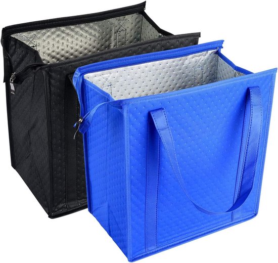 Koeltas - 2 Stuks - 13L - Geïsoleerd - Blauw & Zwart - Met Rits - Herbruikbaar - Thermotas voor Boodschappen & Diepvries - Grote Picknicktas - Versterkte Handgrepen