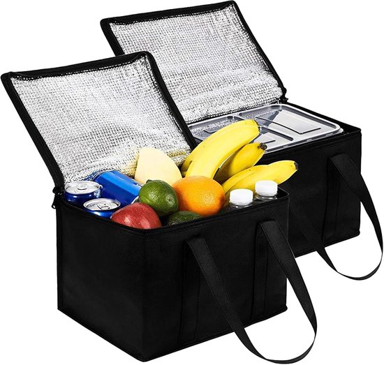 Koeltas - 2 stuks - lunch / blikjes - 41 x 26 x 33 cm - draagriem - 35L - Geïsoleerd Koeltas - Lunchtas - Waterdicht - Non-woven stoffen - XL - Geïsoleerde bezorgtas - Geschikt voor kamperen, feestmaaltijden, catering - zwart van Merkloos