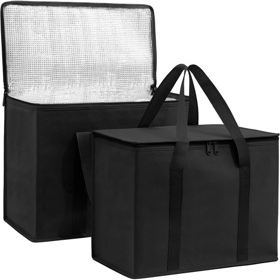 Koeltas - 2 stuks - Lunchtas - Stevig Polyester Materiaal - Koeltasje lunch - Koelelementen- Koelzak - Geïsoleerde Koeltas - Isolatie - Volwassenen - Dames - Heren - 41*33*26cm - Zwart van Merkloos