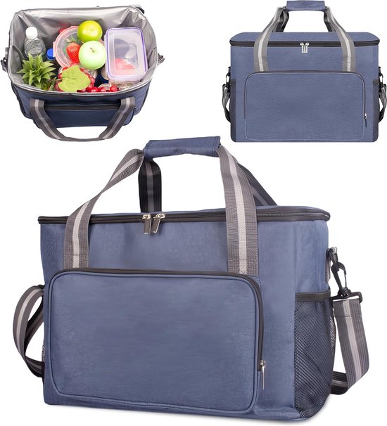 Koeltas, 24 liter, opvouwbare lunchtas met ritssluiting, thermotas, lekvrij en waterdichte isolatietas, picknicktas voor picknick, camping, barbecue, marineblauw van KOEL