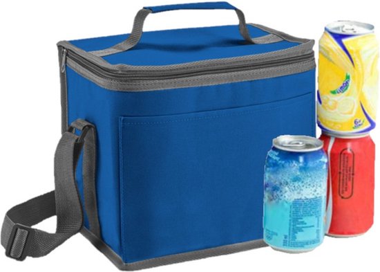 Koeltas - 9 liter - klein - blauw - polyester - 24x22x17 cm - voor lunch en drankjes van Merkloos