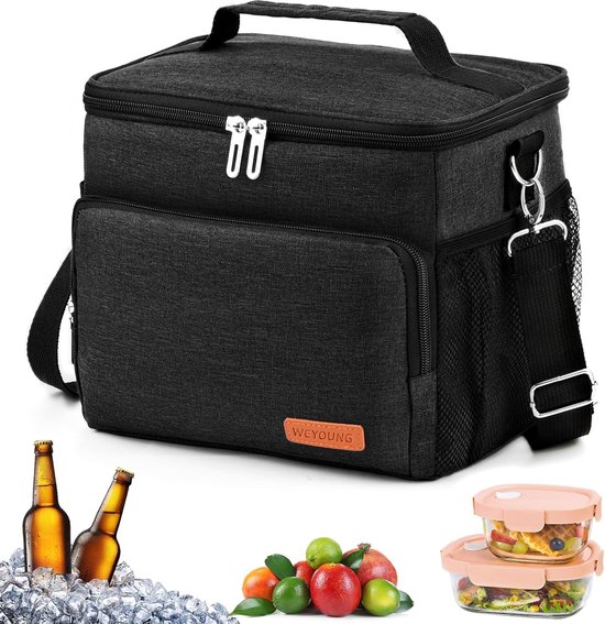 Koeltas, 9L geïsoleerde tas, kleine, waterdichte opvouwbare lunchtas, picknicktas, kleine koeltas voor onderweg, thermische tas voor werk, school, picknick, reizen, kamperen (zwart) van KOEL