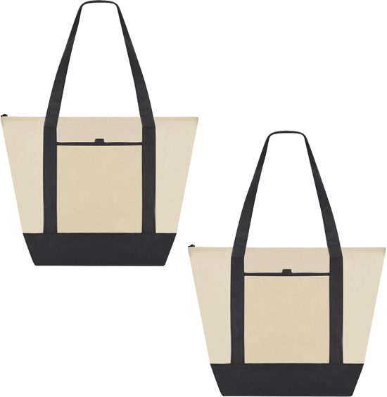 Koeltas Breezy - 2x - zwart - boodschappen - 22 liter - 45 x 34 x 15 cm - shopper model van Merkloos