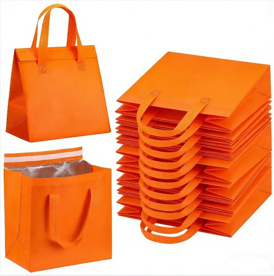 Koeltas - Draagtas - 10 stuks - Exclusief kamperen - Koningsdag - Vrijmarkt Supplies - 22x24x15cm - Herbruikbare Pizza Bezorgtas - Geïsoleerde Thermoskan voor Warme en Koude Maaltijden - OranjeKoeltas van Merkloos