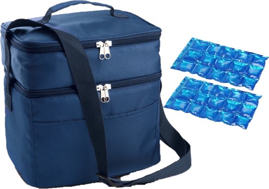 Koeltas draagtas schoudertas blauw met 2 stuks flexibele koelelementen 13 liter van KOEL